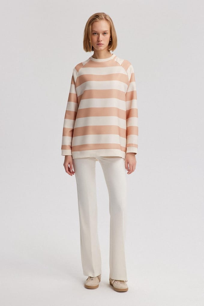 Touché Privé - Gestreepte crêpe tuniek - Beige - Dames