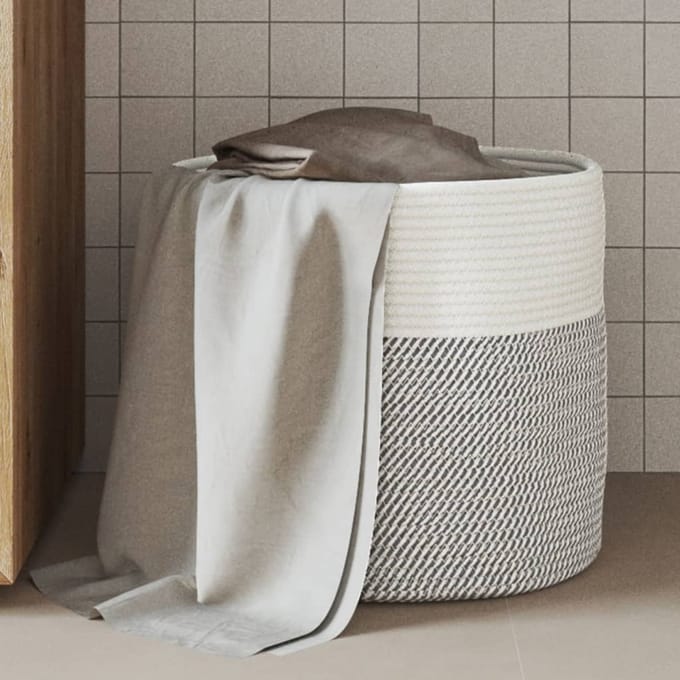 vidaXL - Opbergmand - Ø - 40x35 - cm - katoen - grijs - en - wit