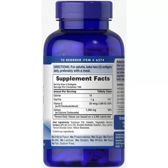 Puritan's Pride - Absorbeerbaar calcium 1200 mg met vitamine D3 1000 IE 100 Softgels