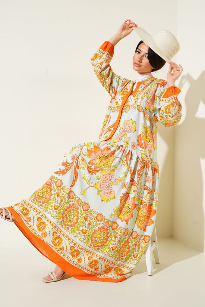 Geprinte V-hals Maxi-jurk