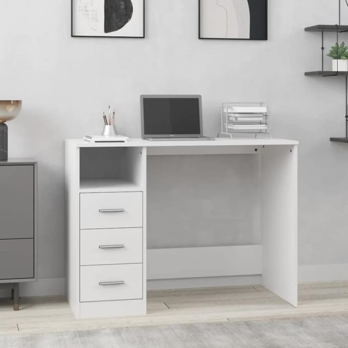 vidaXL - Bureau - met - lades - 102x50x76 - cm - bewerkt - hout - wit