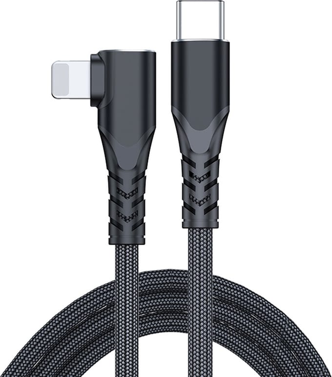 USB-C naar 8-pin Haakse oplader datakabel - geschikt voor iPhone en iPad - snelladen - 2 meter - Zwart - Provium