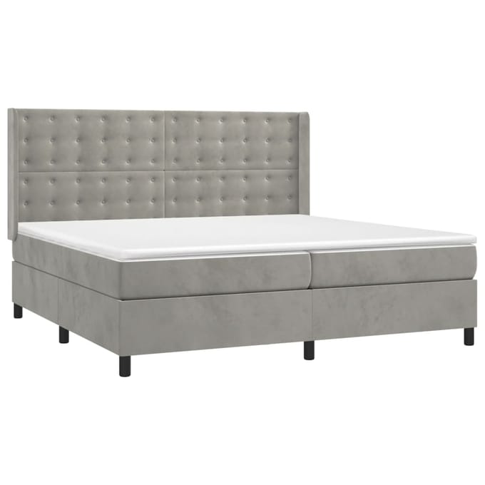 vidaXL - Boxspring - met - matras - fluweel - lichtgrijs - 200x200 - cm