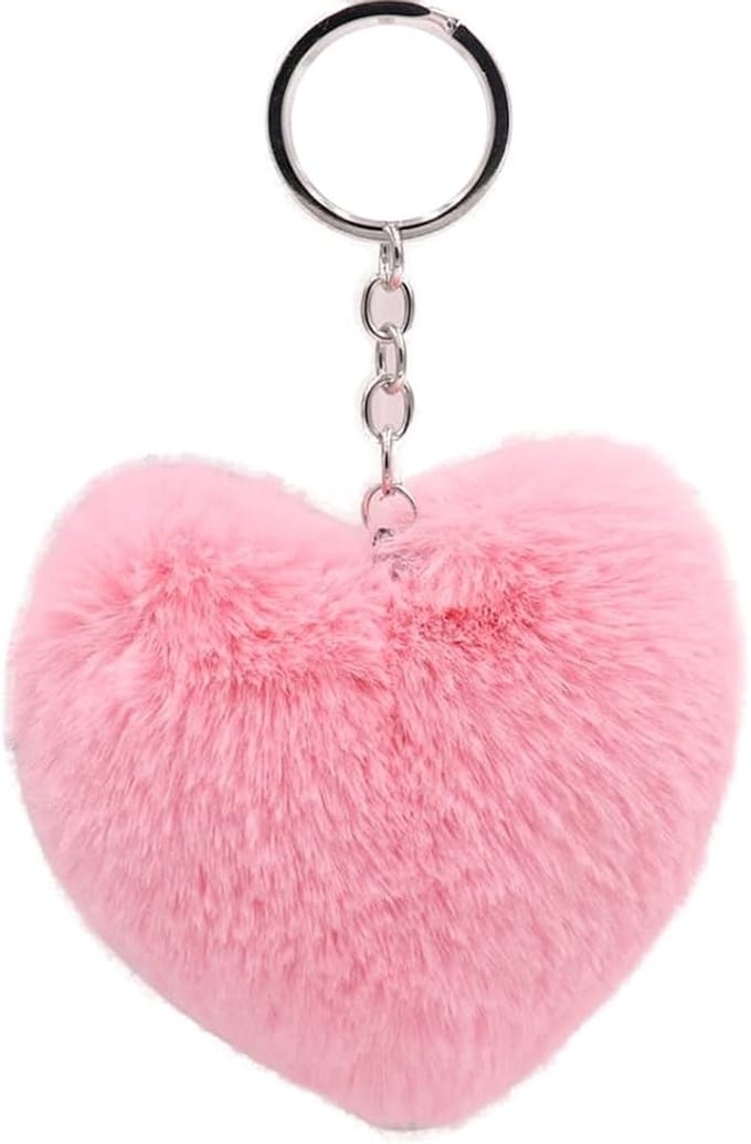 Ulanax® | Pluche sleutelhanger - Hartje - Hartvormig - Fluffy - Zacht - Imitatiebont - Lichtroze