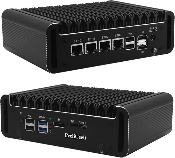 Fanless Mini PC N100 Barebone met 4x 2.5GbE LAN, Router/Firewall Hardware Ondersteuning voor OPNsense