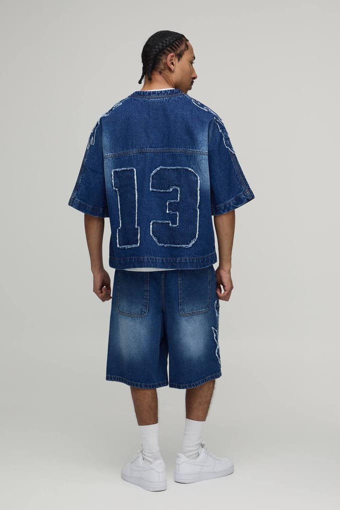 Denim Jorts Met Parachute Applicatie | Mid Blue | Size 42R
