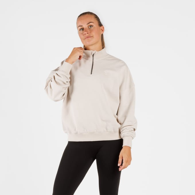 ZEUZ Dames Oversized Sweater 1/4 Zip – Comfort Sporttrui - Beige - M