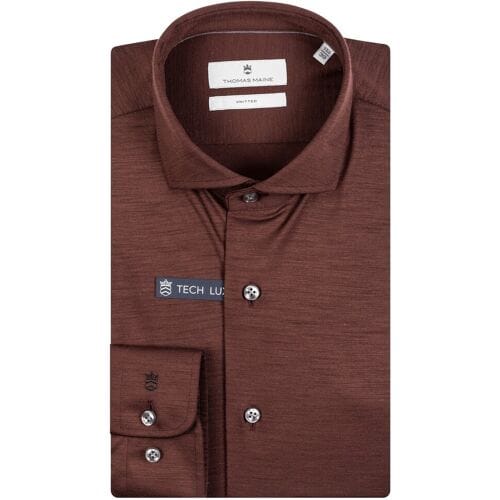Thomas Maine Overhemd Roma Modern Kent Jersey Merino Bruin / male