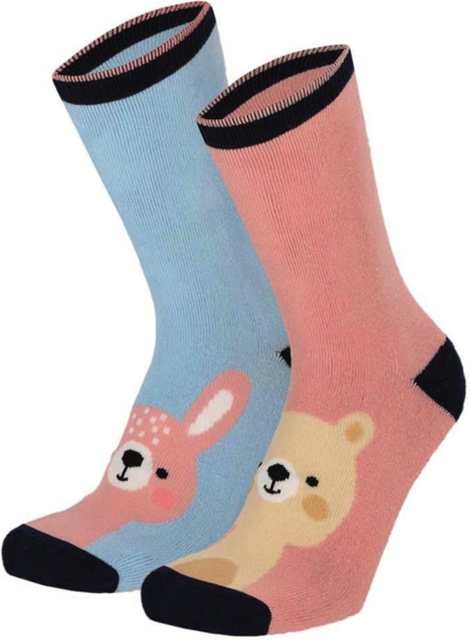 Apollo - Huissokken - 2-pack - Antislip - Dieren - Blauw - Roze - Maat 27/30