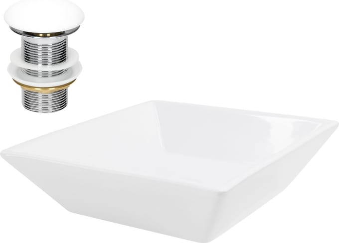 ML-Design Keramische wastafel in wit 41x41x12 cm Hoekig incl. afvoerset, Moderne opzetwastafel, Design opzetwastafel Wastafel, handwasbak, voor badkamer/gastentoilet