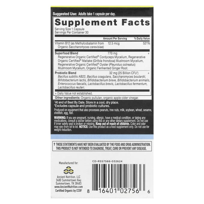 Ancient Nutrition, probiotica voor eenmaal daags, 30 capsules