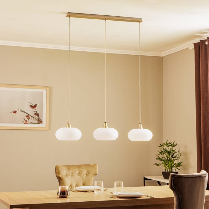 Lucande - hanglamp - 3lichts - Glas, staal - H: 11.7 cm - E27 - wit, mat nikkel