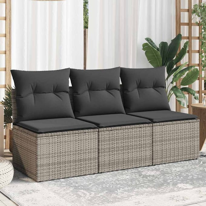 vidaXL - Tuinbank - 3-zits - met - kussens - poly - rattan - grijs