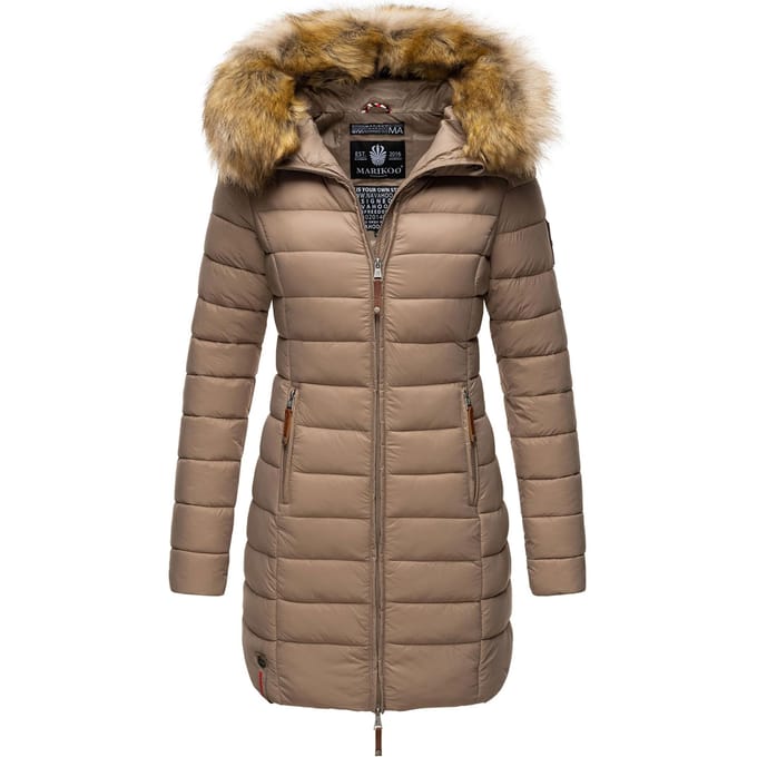 Marikoo damesjas Rose met gewatteerd design & afneembare imitatiebontkraag