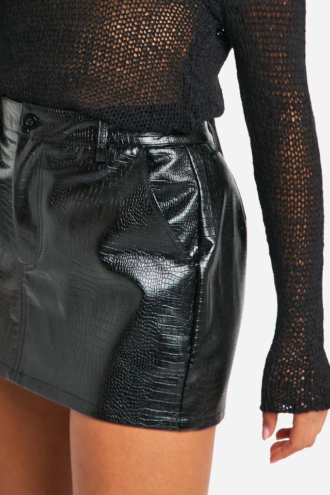 boohoo Dames Croc PU Micro Mini Rok | Zwart | Maat: 44