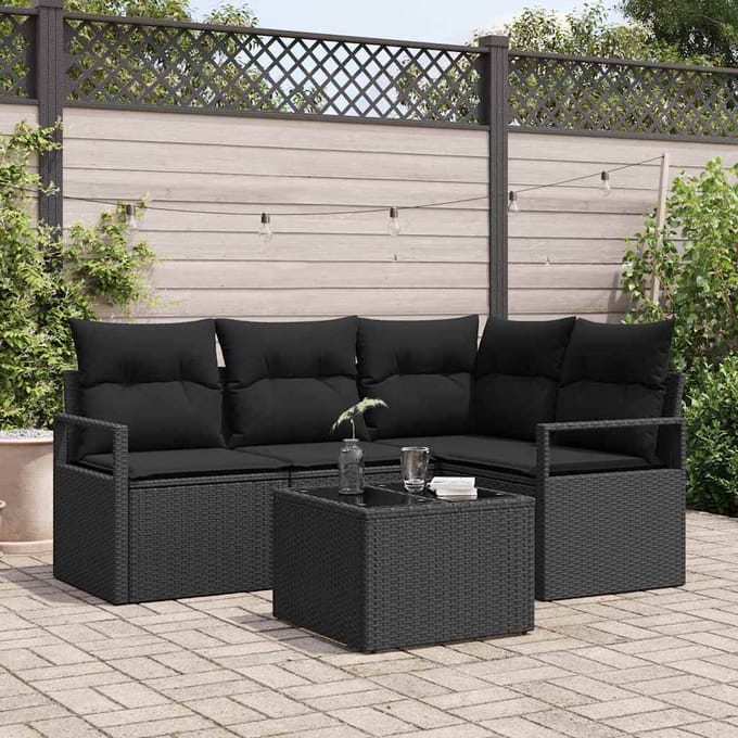 vidaXL - Bankstel - 5 - st - Zwart - poly - rattan