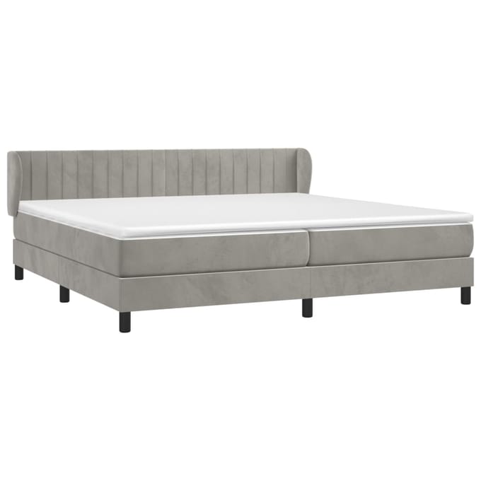 vidaXL - Boxspring - met - matras - fluweel - lichtgrijs - 200x200 - cm