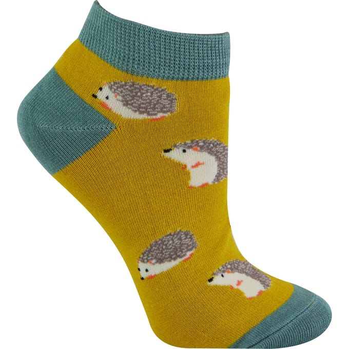 Miss Sparrow - Dames Bamboe Trainer Sokken - Hedgehogs (Geel)
