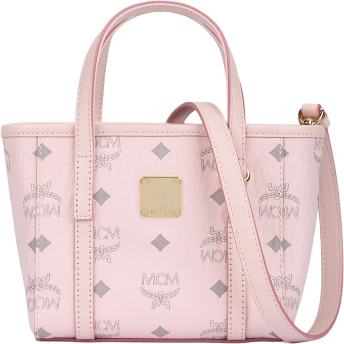 MCM Toni Logo Print Mand Schouder Crossbody Tas Mini Dames Handtas Light-Mist-Pink MWPFSMT03QH001 Basic Set (Bag+Dust Bag) white