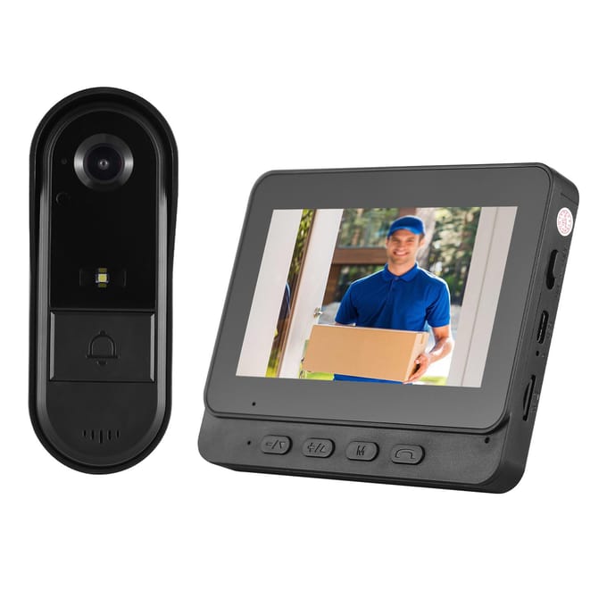 4.3 inch IPS-scherm Draadloze deurbel met camera Buiten IP65 Waterdicht 1080P Draadloze deurbel zwart