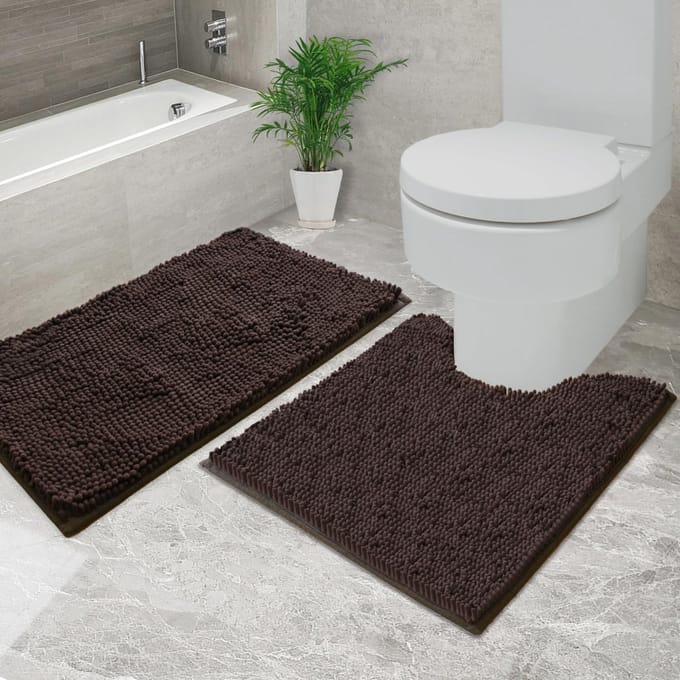 2-delige Badmat Set Chenille - Extra Dik, Absorberend & Antislip voor Badkamer en Toilet