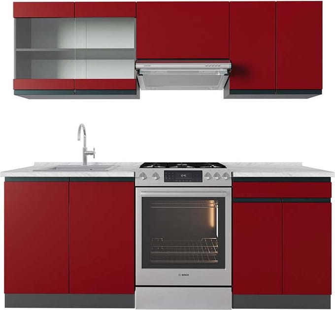 Vicco R-Line Complete keukeneenheid – 200 cm, WB Marmer Rood/antraciet