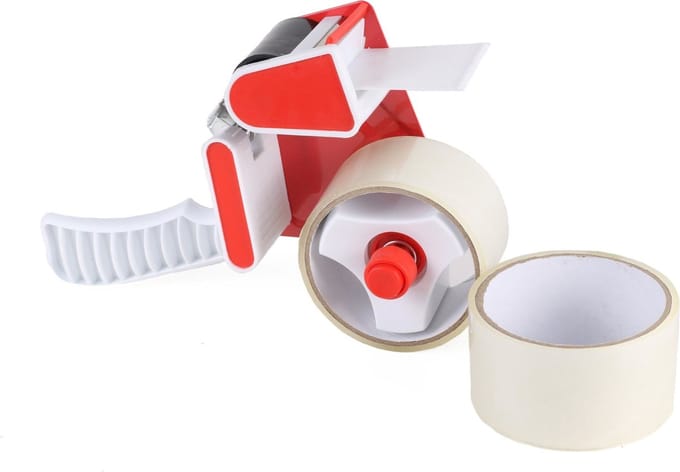 Benson Tape dispenser - ergonomisch - inclusief 2 rollen tape - grijs/rood