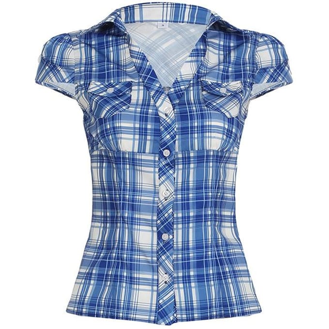Casual Overhemd Revers Zak Knoopsluiting Vest Temperament Top L blauw