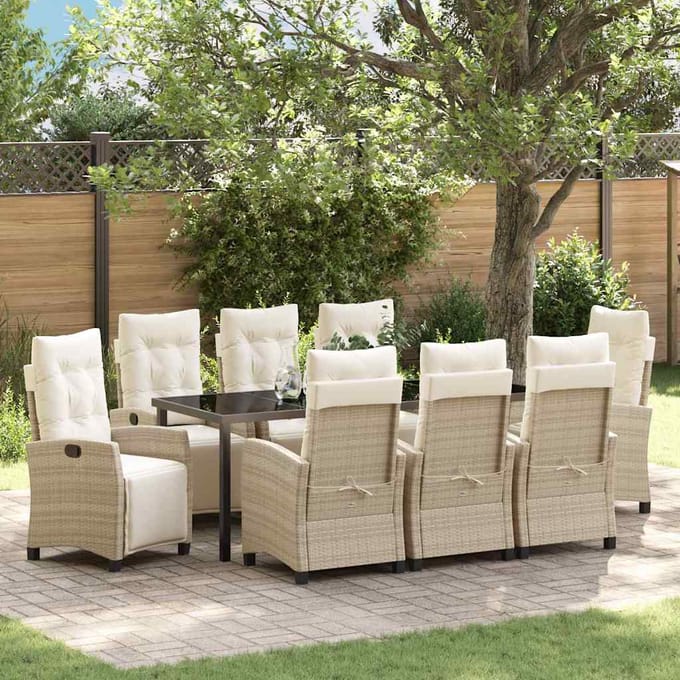 vidaXL - Tuin - Eettafel - Set - 9 - st - Beige - poly - rattan