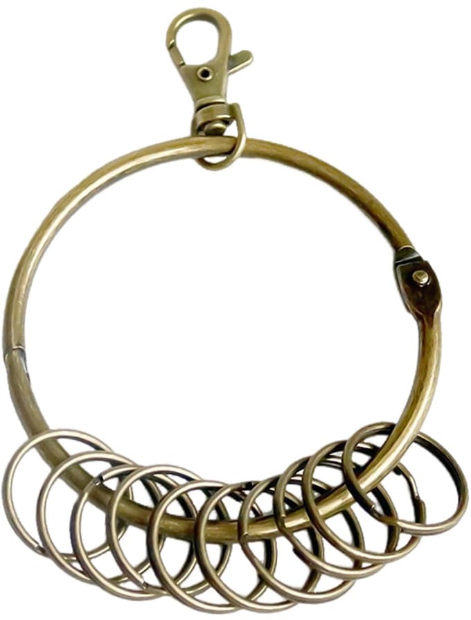 Grote Sleutelhanger Met Gedeelde Ring - Sleutelorganizer, Antieke Sleutel Groot, Vintage, Brons, 8,5 cm