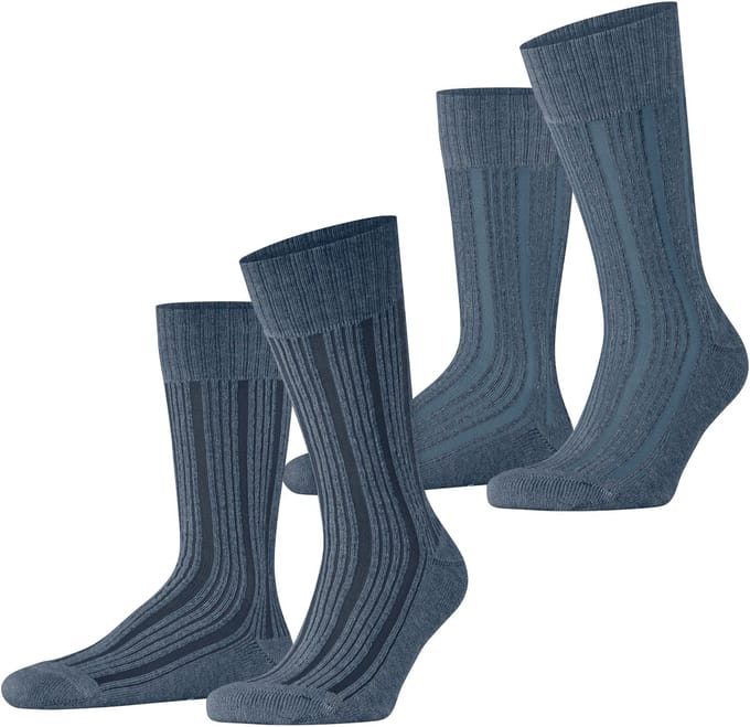 Esprit Plush Rib 2-Pack gedessineerd katoen multipack sokken heren blauw - maat 43-46