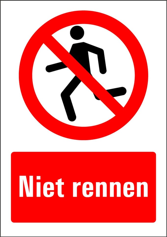 Niet rennen bord - kunststof 210 x 297 mm