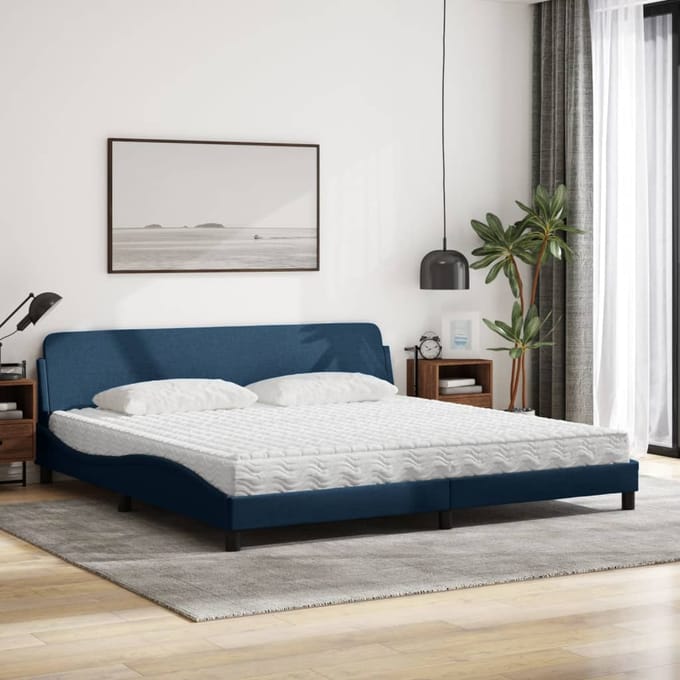 vidaXL - Bed - met - matras - "Dover" - stof - blauw - 200x200 - cm