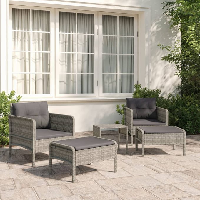 vidaXL - 5-delige - Loungeset - met - kussens - poly - rattan - grijs