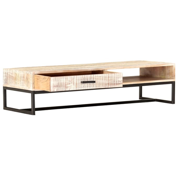 vidaXL - Salontafel - 117x50x30 - cm - massief - acaciahout - wit
