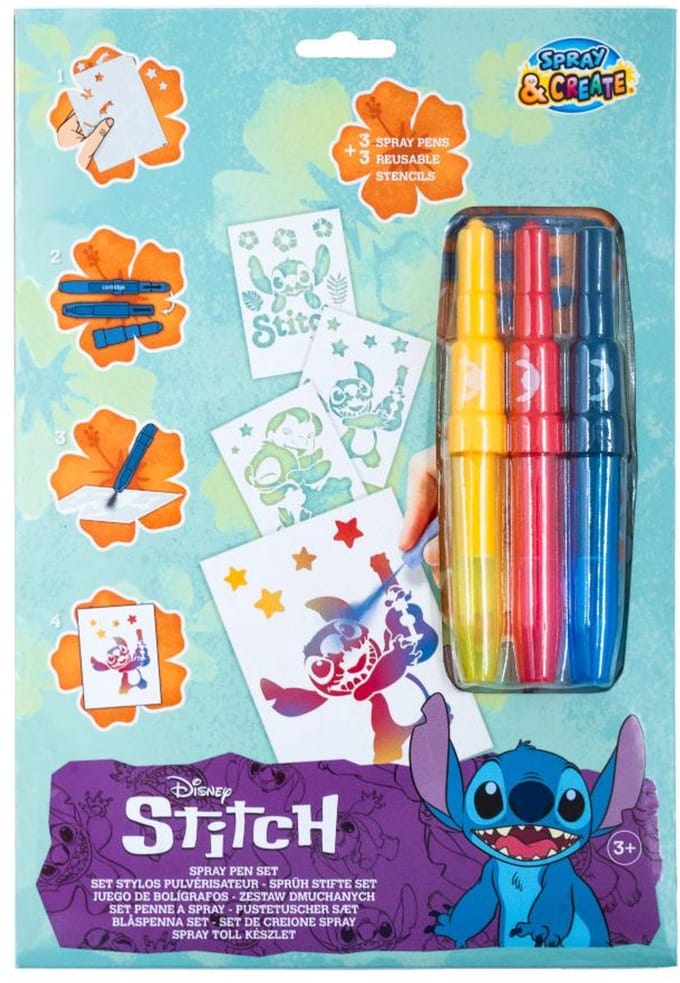 Blaaspennen Set Disney Stitch Inclusief 3 blaaspennen en 3 sjablonen - Spraypen - Blopens - Blaasstiften