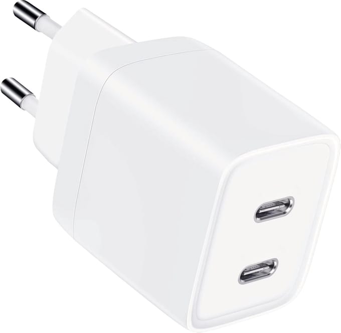 USB C Adapter - Snellader Geschikt voor iPhone en Samsung - GaN Oplader -Dubbele USB C Poorten - 45W Vermogen - Stekkerblok - Wit
