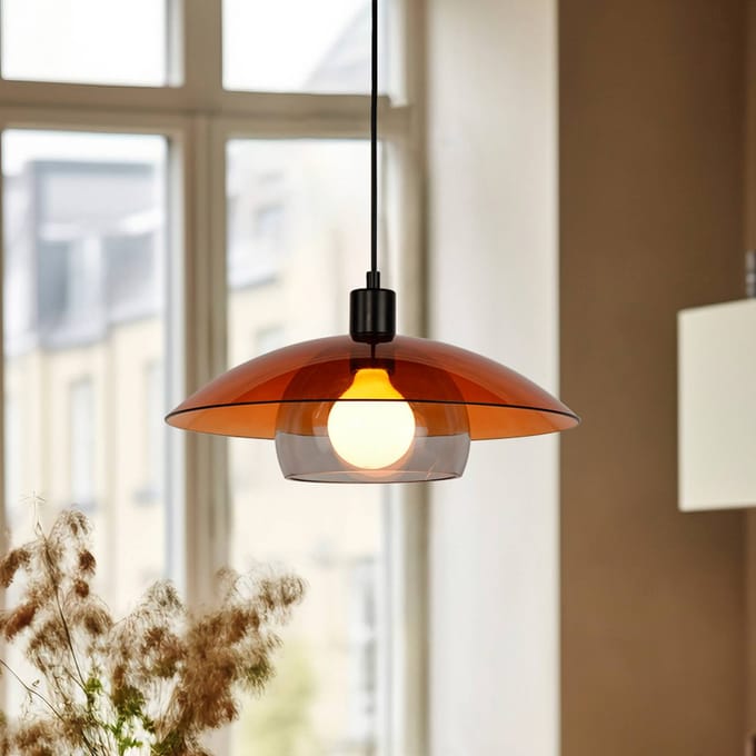 COREP Hanglamp Jolly, amberkleurig/zwart, Ø 38 cm, glas