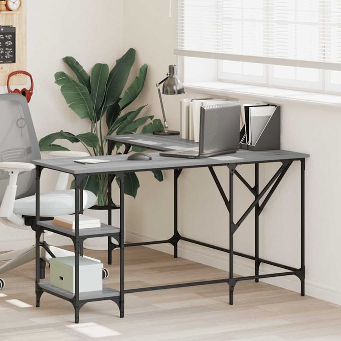 vidaXL - Bureau - 139x139x75 - cm - bewerkt - hout - grijs - sonoma - eikenkleurig