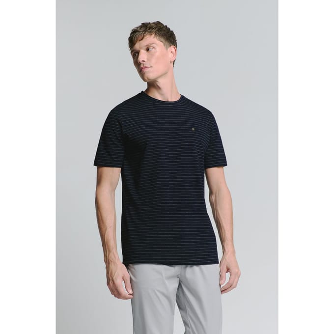 No Excess T-shirt Crewneck Small Pin Stripe Deep Blue Größe: S | Basic T-Shirts Outlet | Herren | Blau