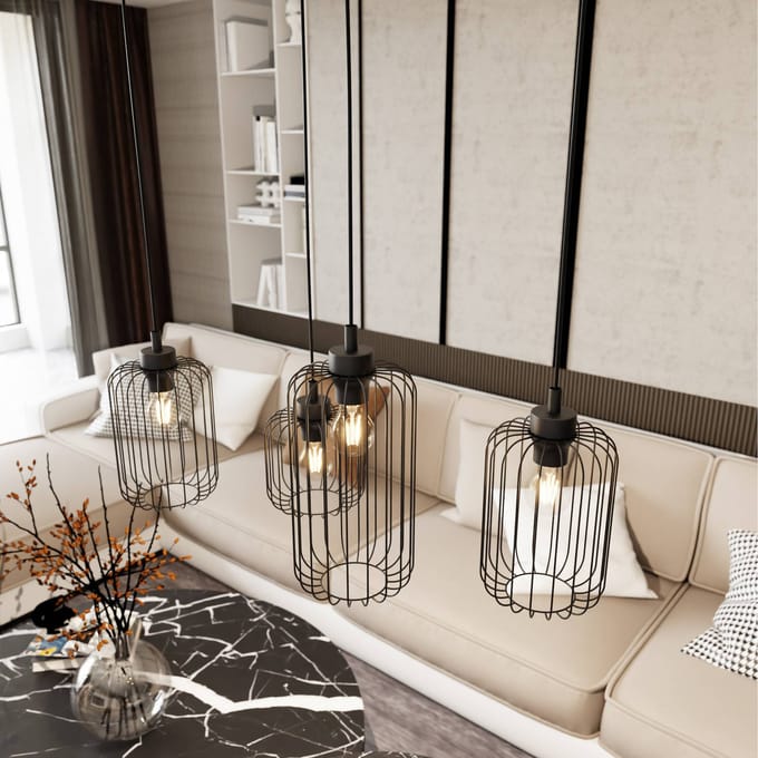 EMIBIG LIGHTING Hanglamp Vander, 4-lamps, 70 cm, zwart, metaal, E27
