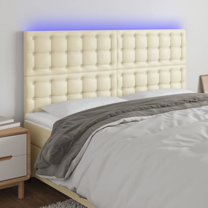 vidaXL - Hoofdbord - LED - 200x5x118/128 - cm - kunstleer - crèmekleurig