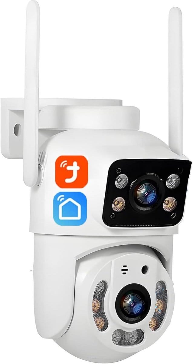 WIFI IP Camera - Beveiligingscamera Buiten - Huis Bewaken - Dubbele Lens - 5MP - Wit
