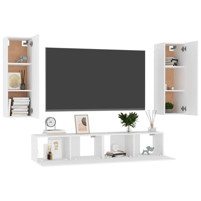 vidaXL - 4-delige - Tv-meubelset - bewerkt - hout - wit