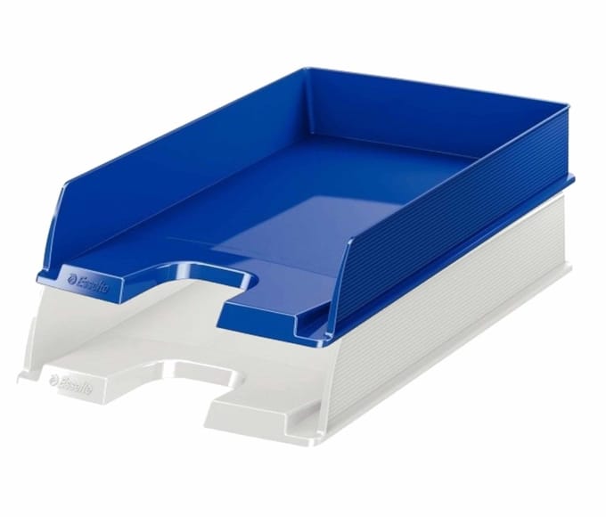 Esselte brievenbakjes set van 4 - 2x blauw - 2x wit - A4 formaat - kunststof - handig voor kantoor