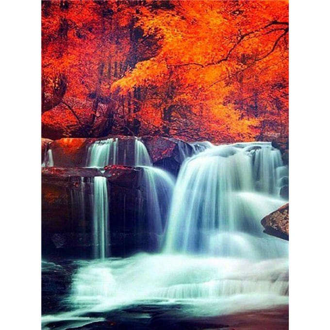 Peinture diamant 5D, paysage d'arbres en cascade, broderie au point de croix 20X30CM red