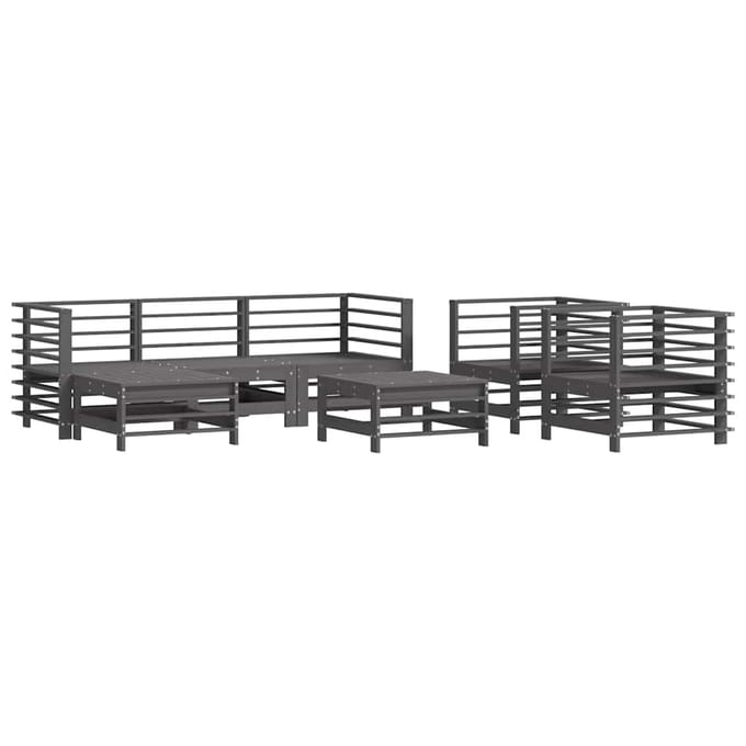 vidaXL - 7-delige - Loungeset - met - kussens - massief - hout - grijs