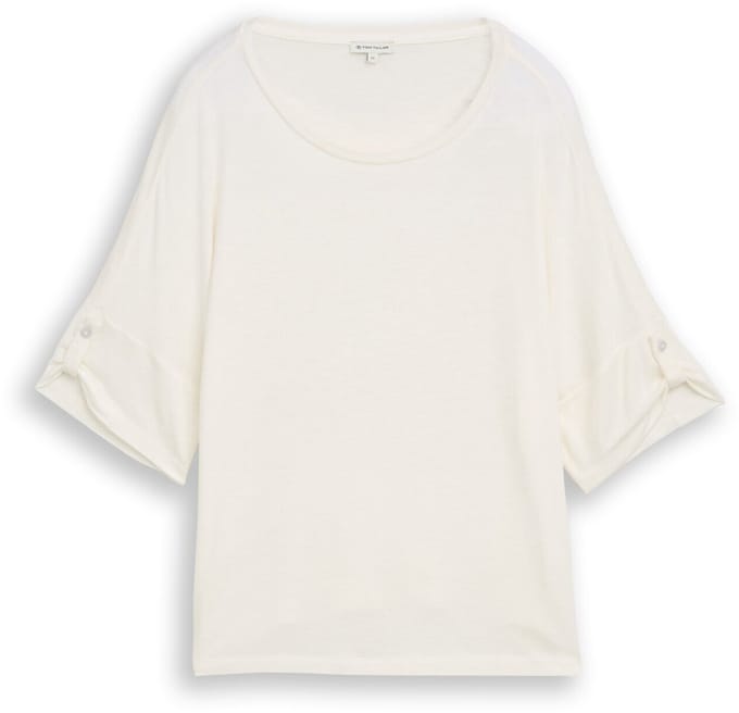 Tom Tailor - T-shirt met omgeslagen mouwen - Maat M - Whisper White