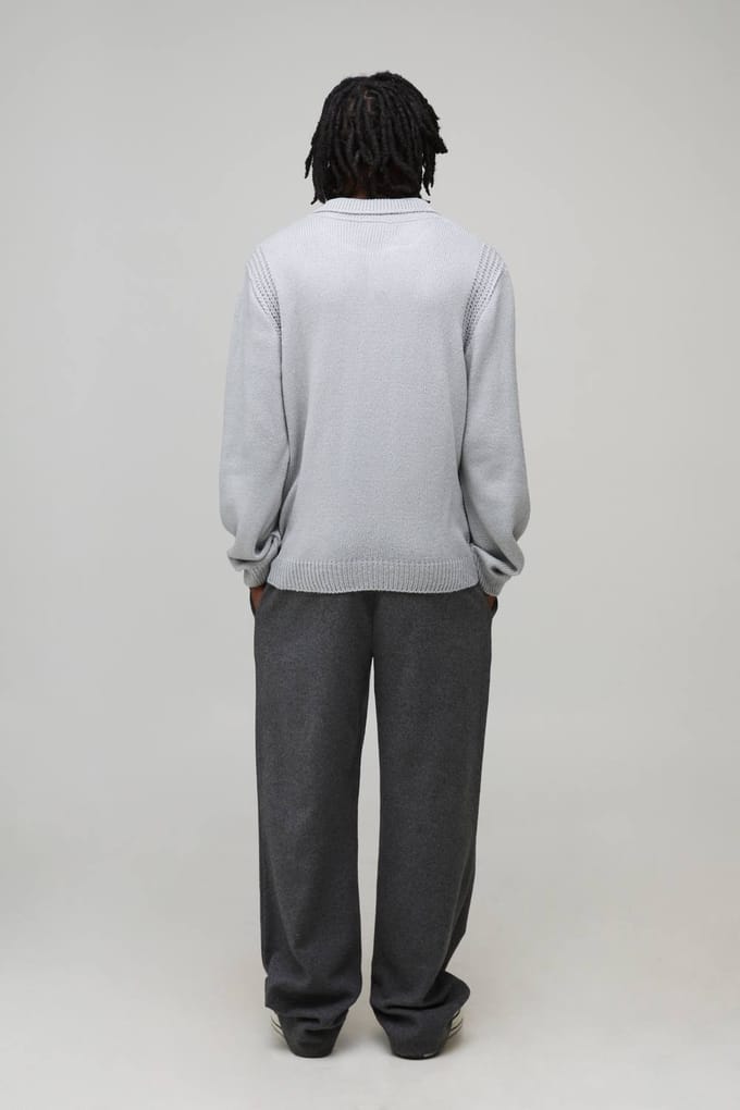 Regular Fit Fluffy Button Knitted Long Sleeve Polo T-Shirt | Light Grey | Size Large