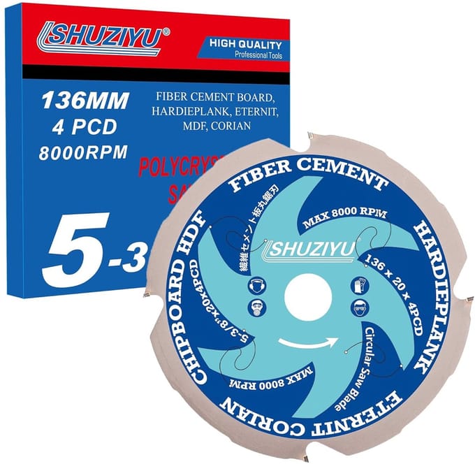 Cirkelzaagblad - Hardieblad Diamant - Vezelcement Snijden - Lange Levensduur - 136mm 4PCD